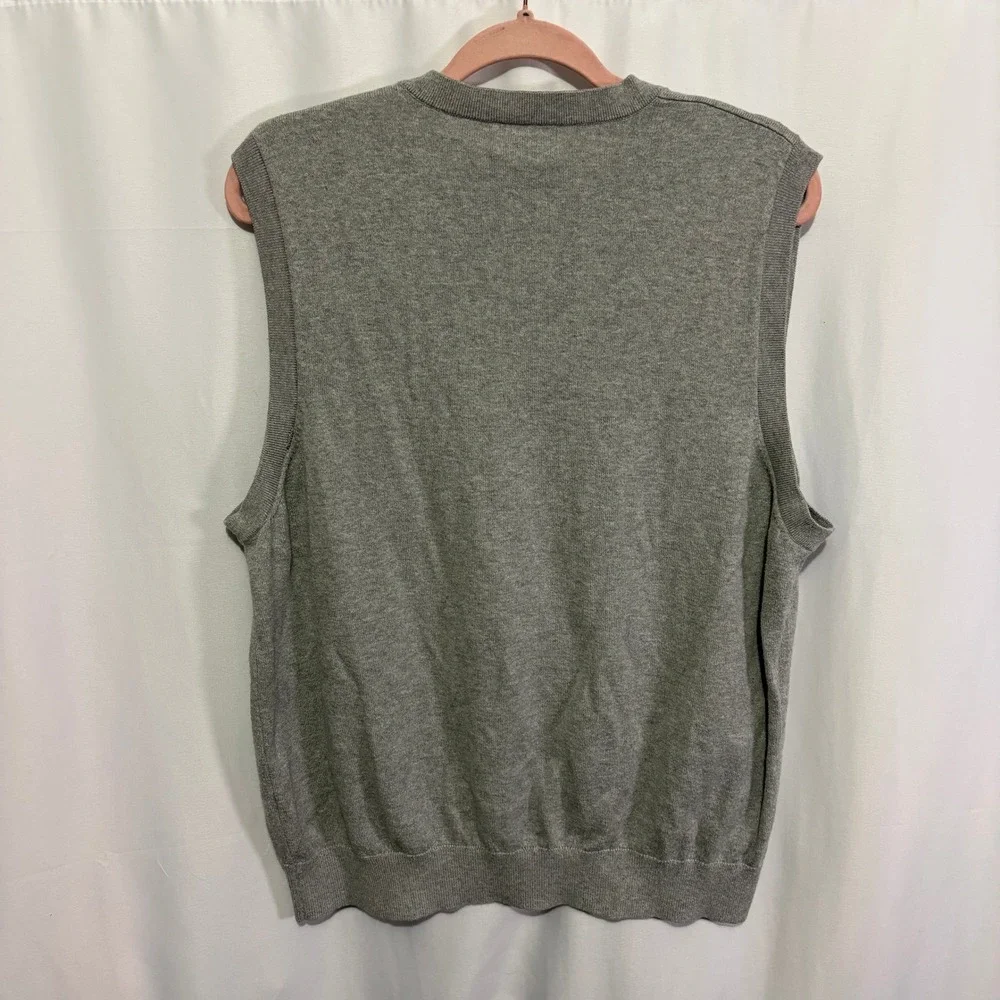 LL Bean Mens XL Grey Cotton Cashmere V-Neck Sweater Vest Heather Gray XL-REG